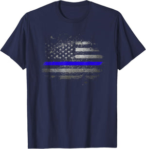 USA Flag Police Support Patriotic Law Enforcement Officer T-Shirt - T-Shirt | Navy