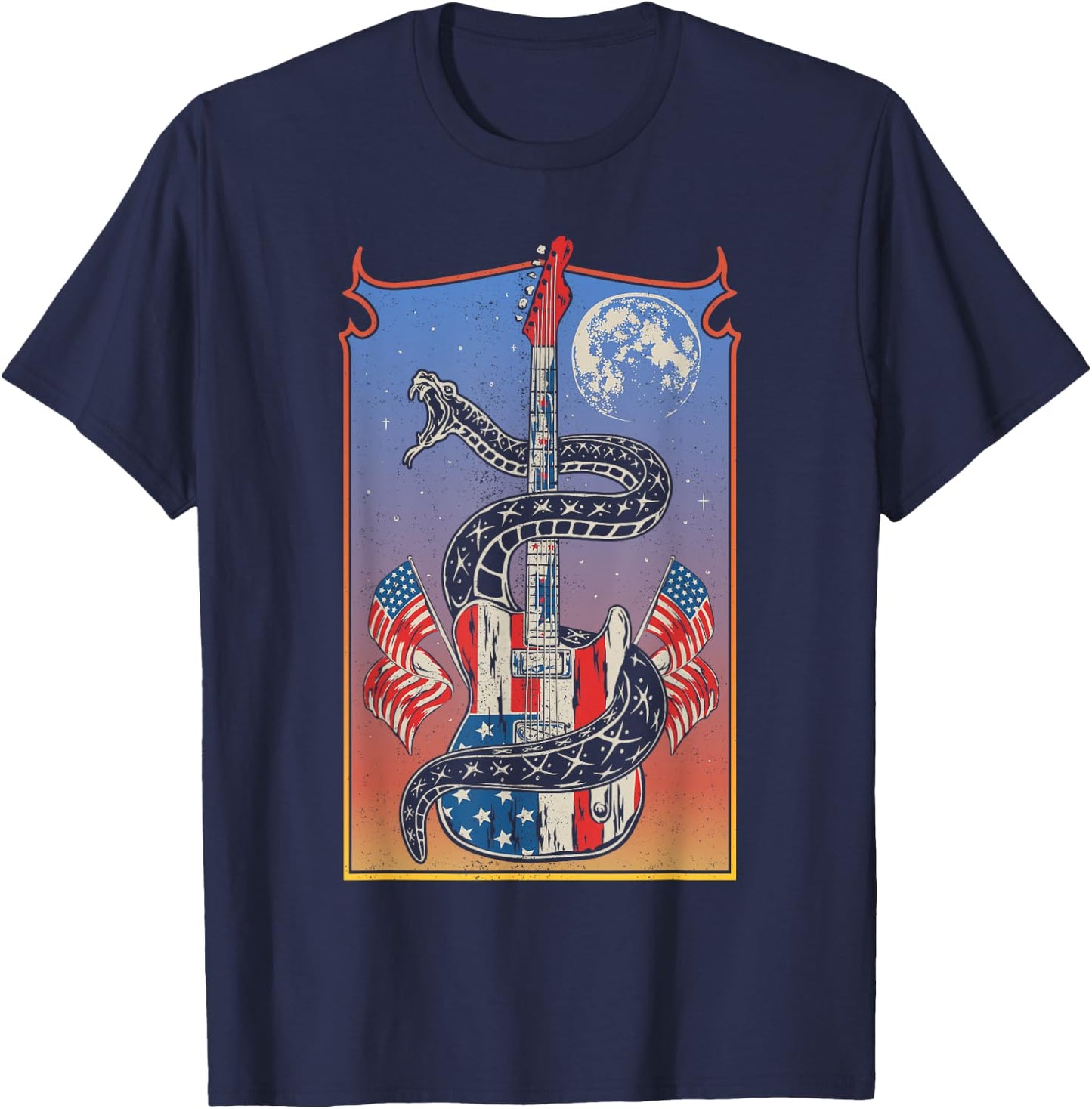 American Flag Guitar 4th of July Guitarist USA Country Music T-Shirt - T-Shirt | Navy