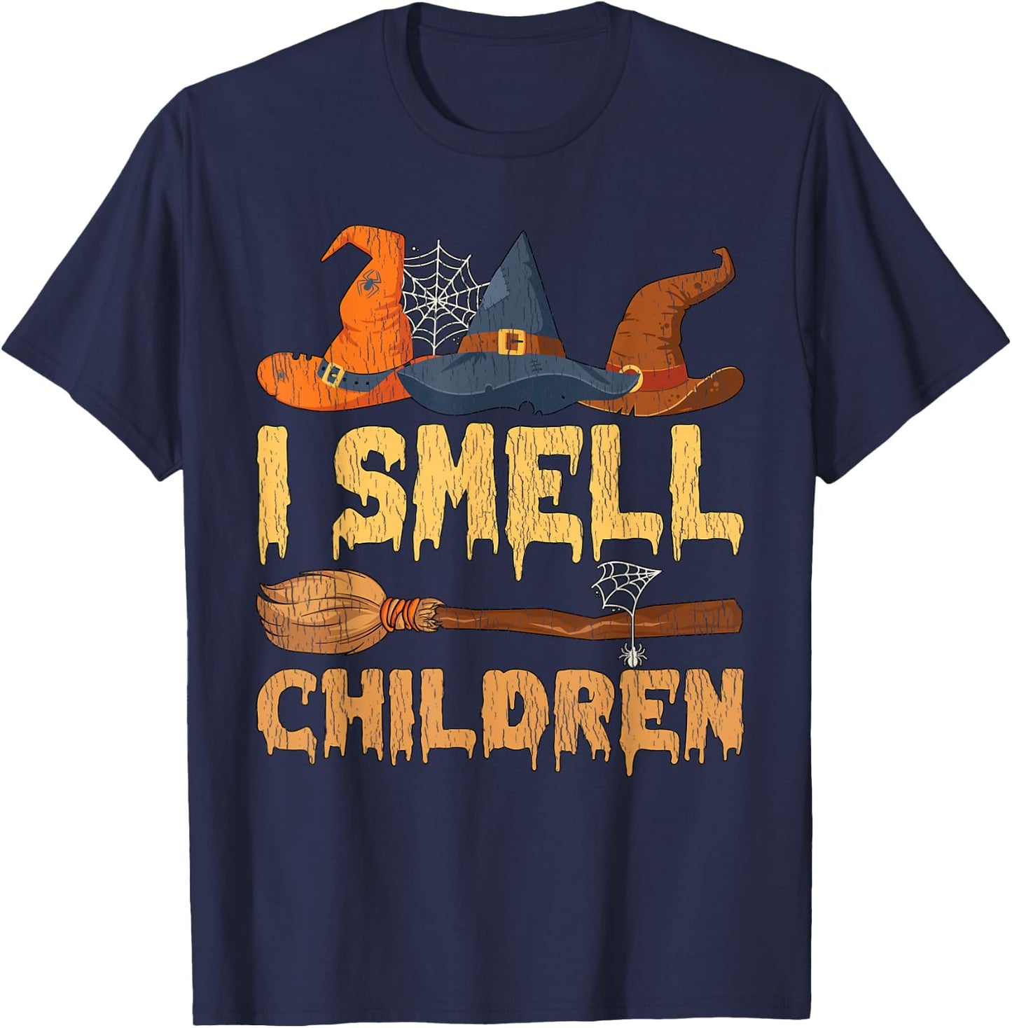 Vintage I Smell Children Hocus Pocus Witch Broom Halloween T-Shirt - T-Shirt | Navy