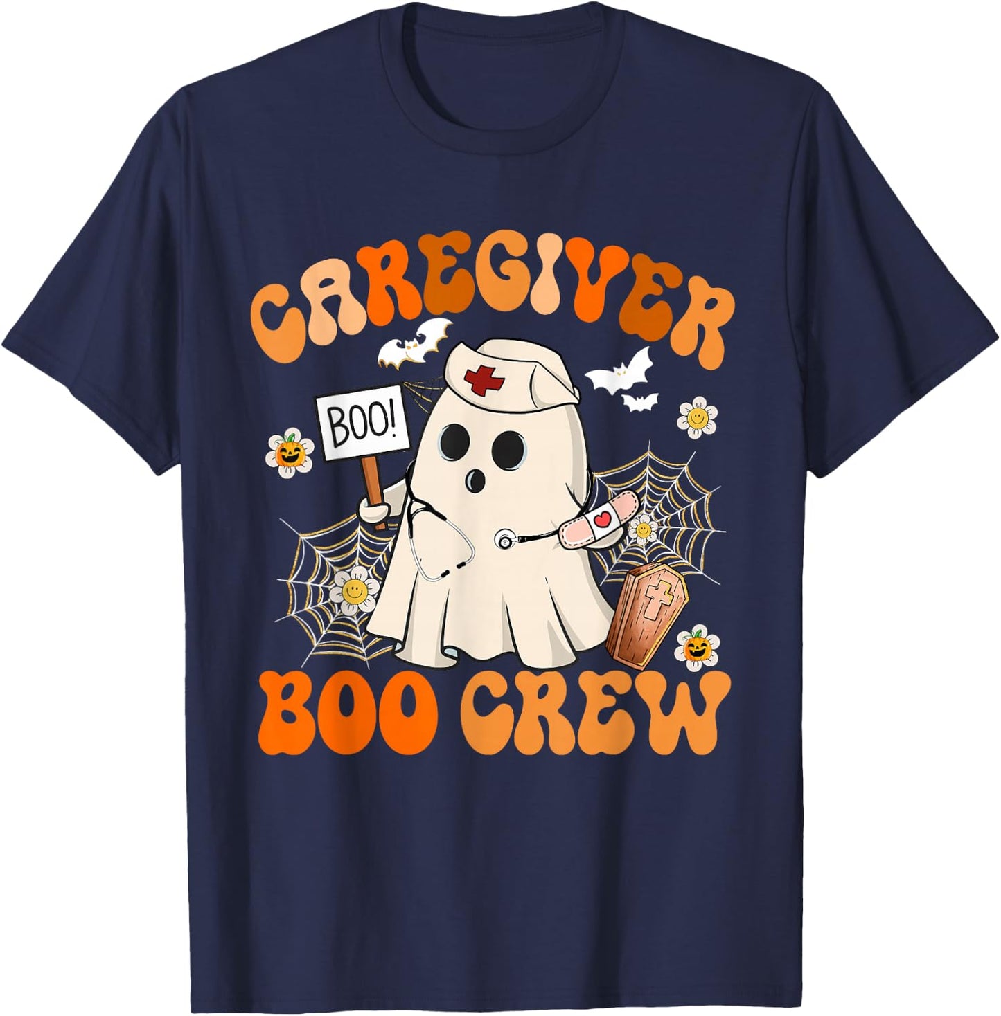 Caregiver Boo Crew Funny Ghost Halloween Costumes T-Shirt - T-Shirt | Navy