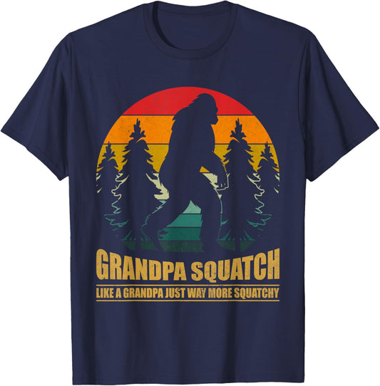 Bigfoot Grandpa Squatch Retro Funny Sasquatch Father’s Day T-Shirt - T-Shirt | Navy