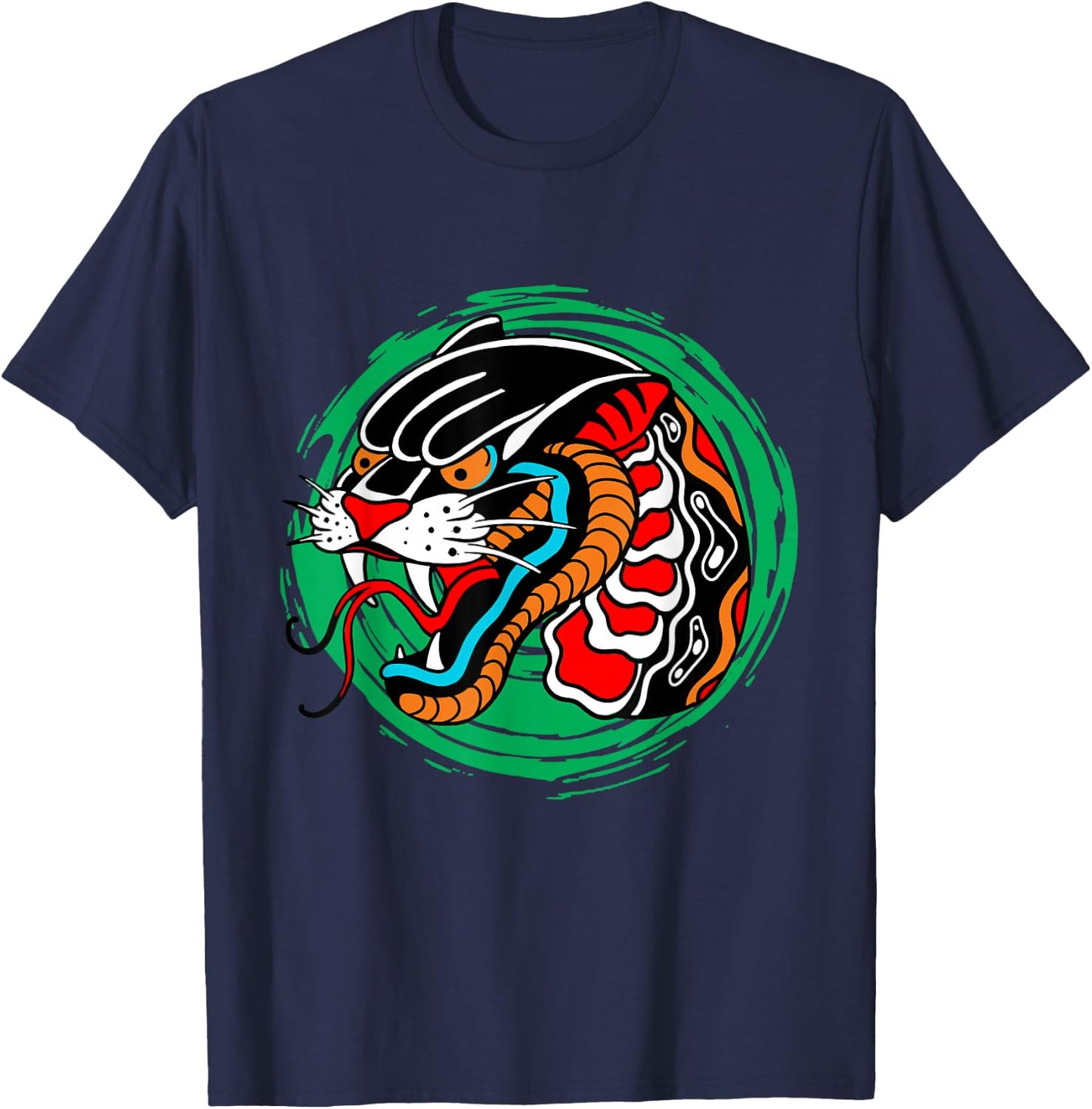 American Traditional Tattoo Old School Panther Snake Edgy T-Shirt - T-Shirt | Navy
