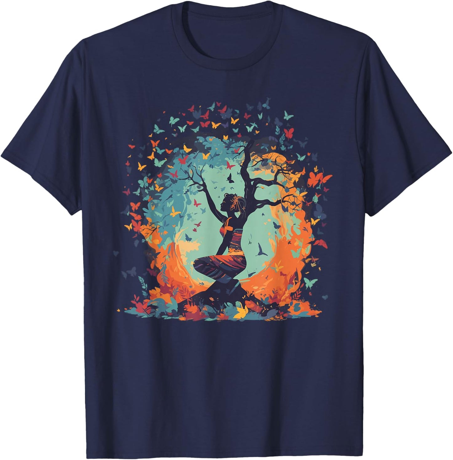 Butterfly Tree of Life Yoga T-Shirt - T-Shirt | Navy