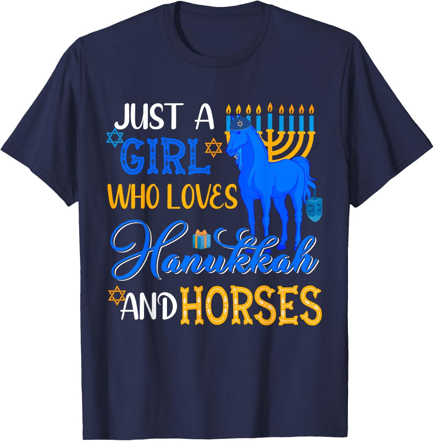 Just A Girl Who Loves Hanukkah And Horses Menorah Horse Farm T-Shirt - T-Shirt | Navy