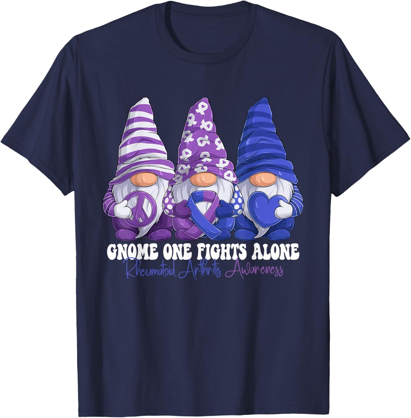 Funny Gnomies Rheumatoid Arthritis Awareness Month Ribbon T-Shirt - T-Shirt | Navy