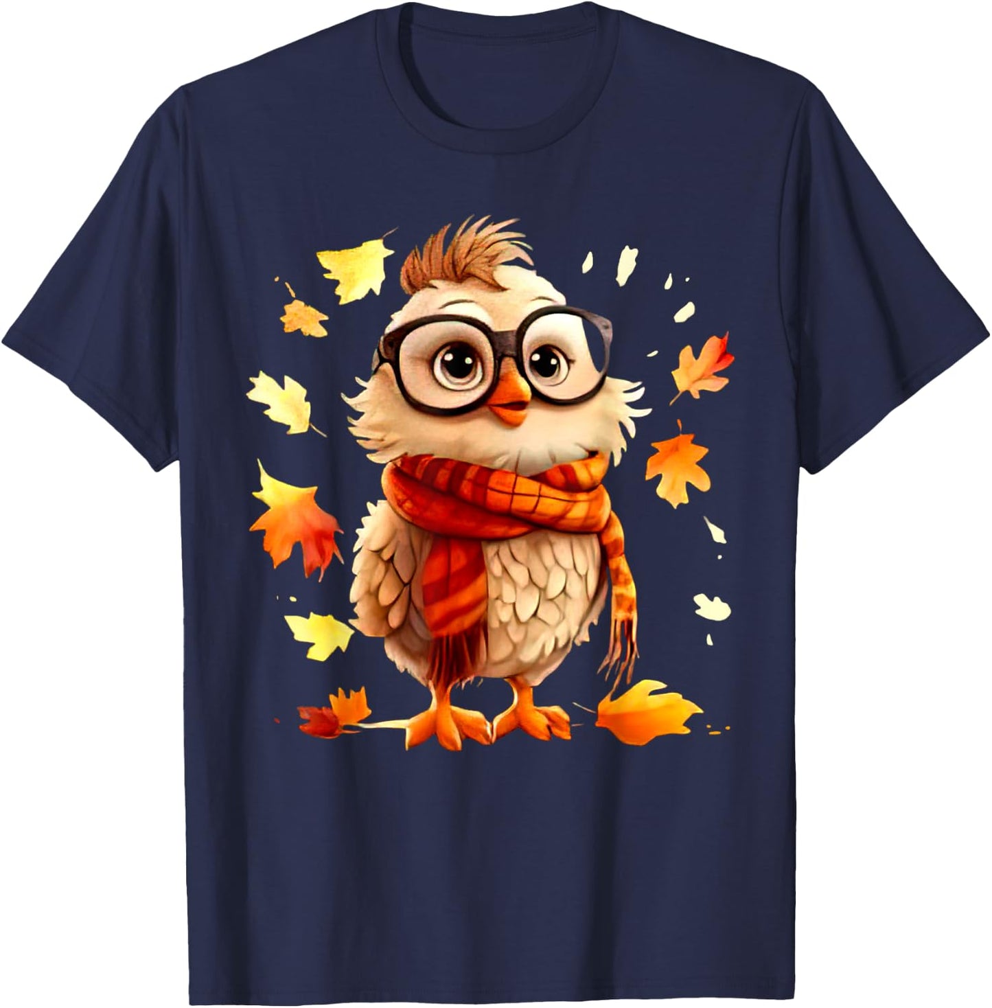 Cute Chick Fall Leaves Chicken Farm Animal Autumn T-Shirt - T-Shirt | Navy