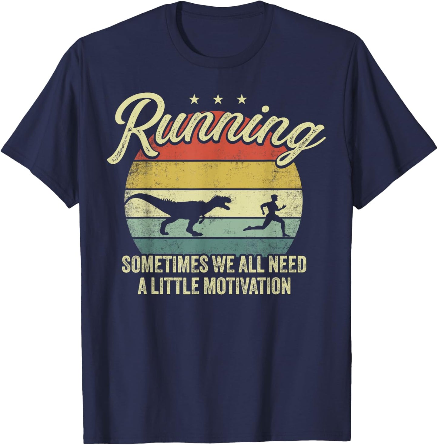 Retro Running Motivation Raptor Chase Funny Dinosaur T-Shirt - T-Shirt | Navy