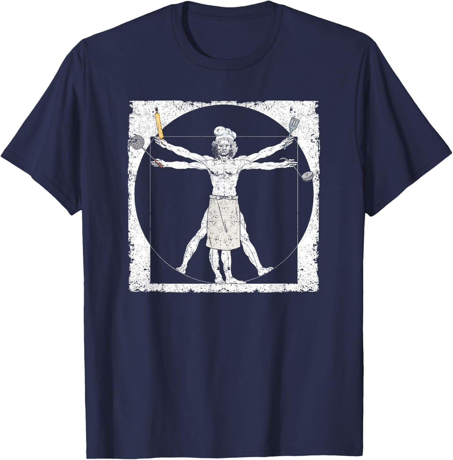 Chef Vitruvian Da Vinci Funny Cooking Chief Cook Culinary T-Shirt - T-Shirt | Navy