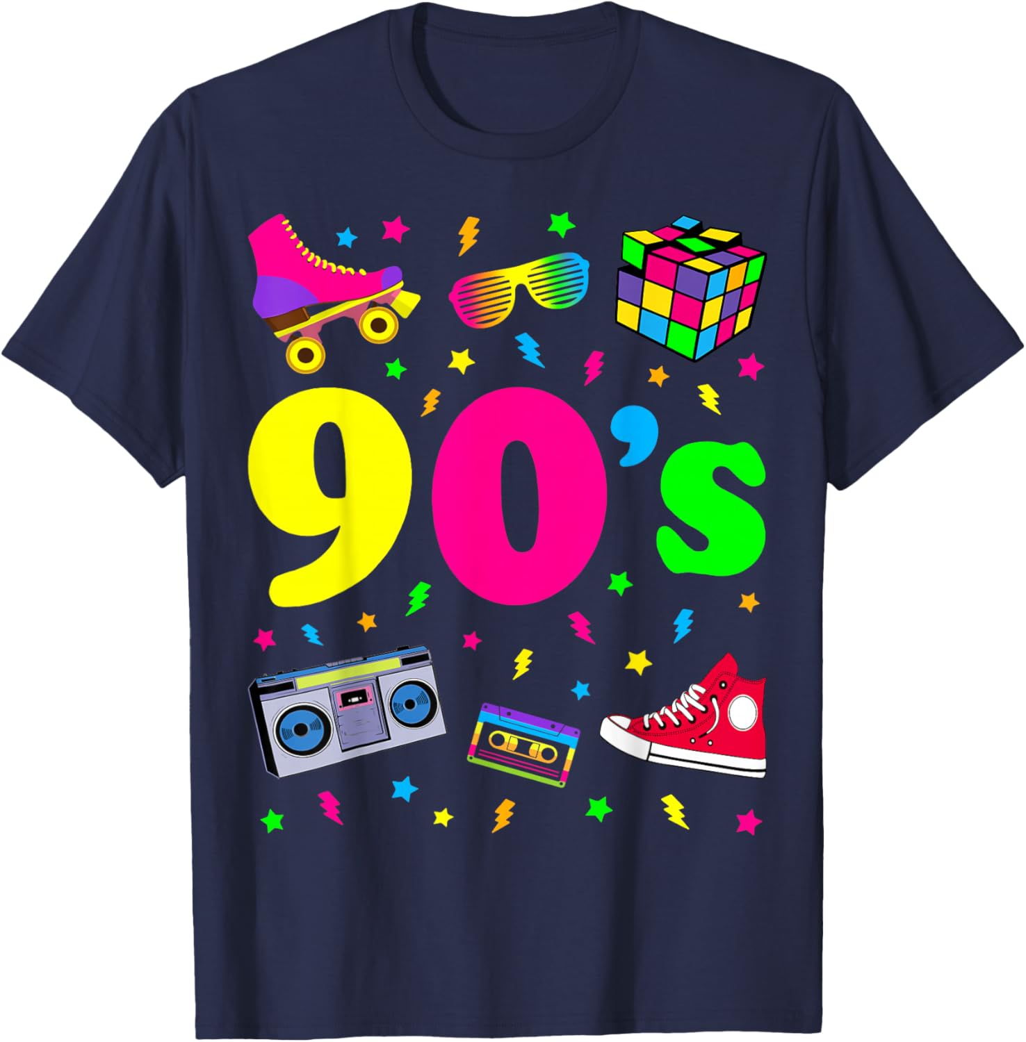 Retro Gifts Vintage 90s Costume Shirts - I Love The 90s - Women's Classic Fit Black Cartoon - Small T-Shirt - T-Shirt | Navy