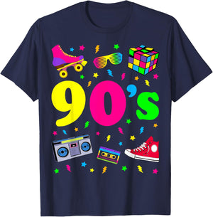 Retro Gifts Vintage 90s Costume Shirts - I Love The 90s - Women's Classic Fit Black Cartoon - Small T-Shirt - T-Shirt | Navy