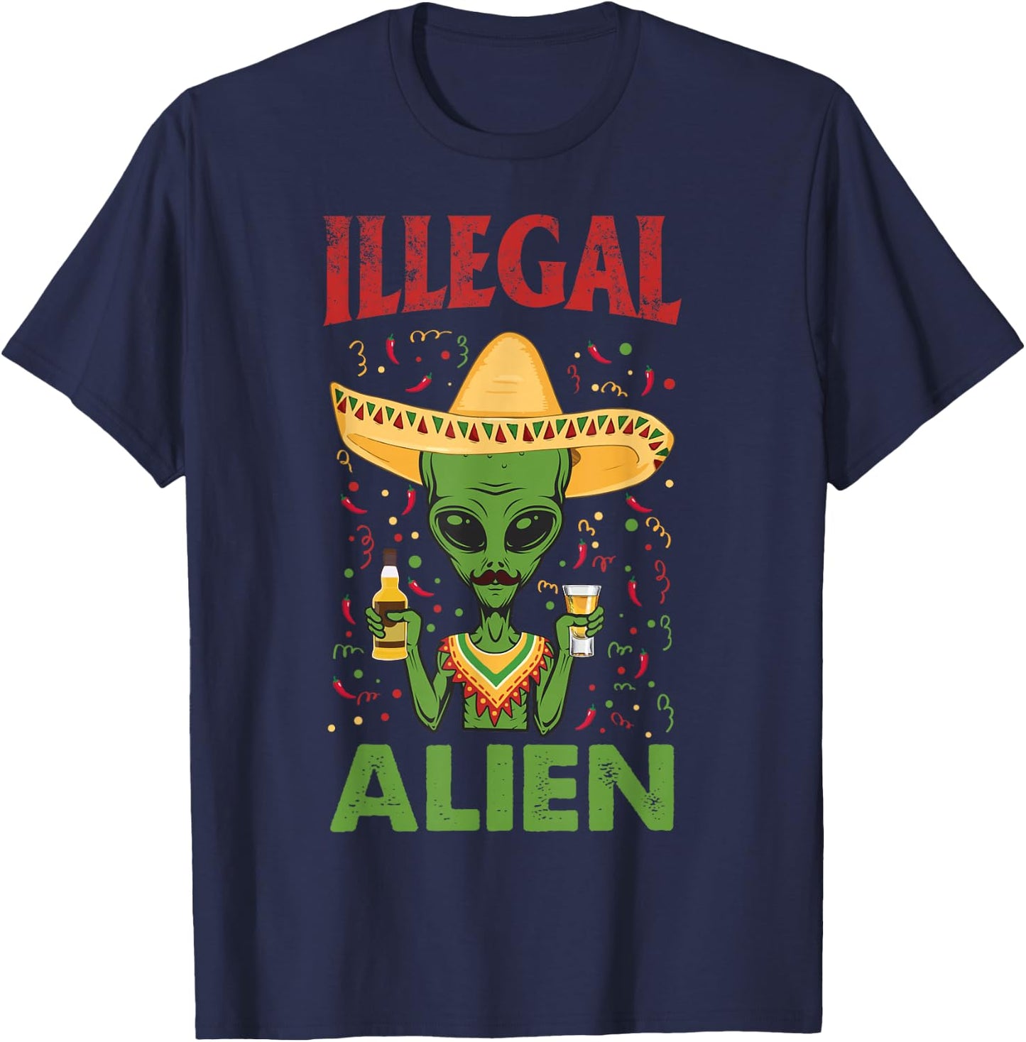 Funny Cinco De Mayo Illegal Alien Drinking T-Shirt - T-Shirt | Navy