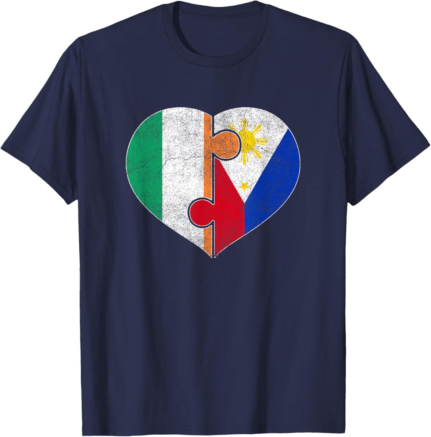 Half Irish Half Filipino Flag Heart Roots Heritage T-Shirt - T-Shirt | Navy