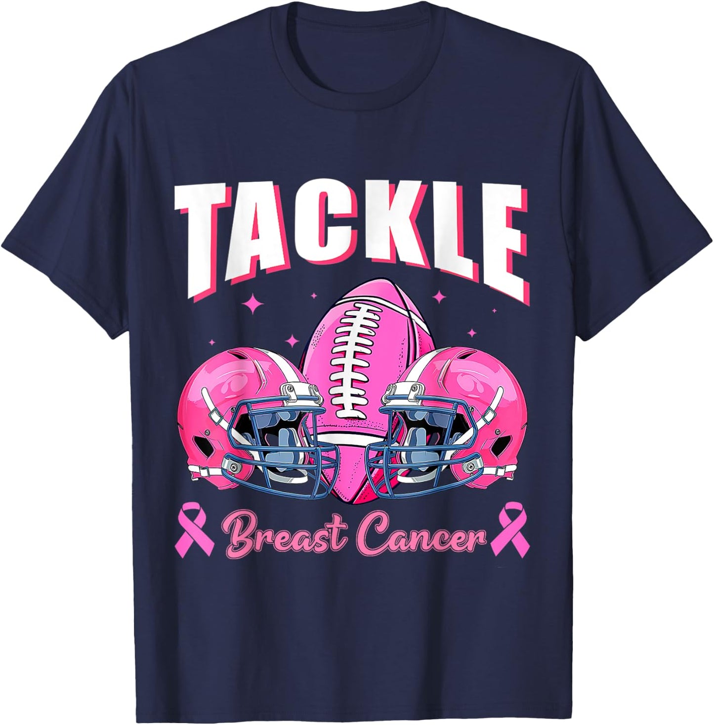 Tackle Breast Cancer Awareness Football Pink Ribbon Boys Kid T-Shirt - T-Shirt | Navy