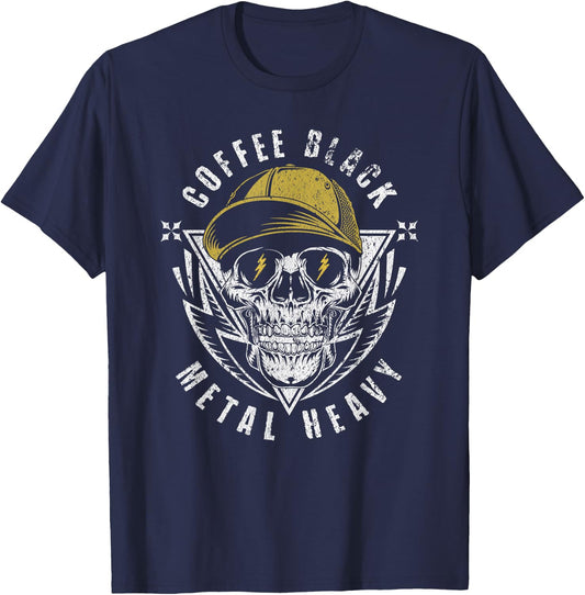 Coffee Black, Metal Heavy Gift Rock Music Fan T-Shirt - T-Shirt | Navy