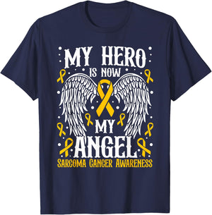 My Hero is now my angel Sarcoma Cancer Awareness T-Shirt - T-Shirt | Navy