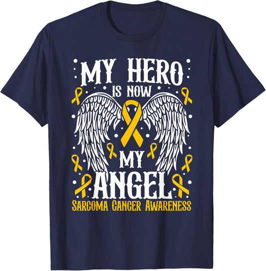 My Hero is now my angel Sarcoma Cancer Awareness T-Shirt - T-Shirt | Navy