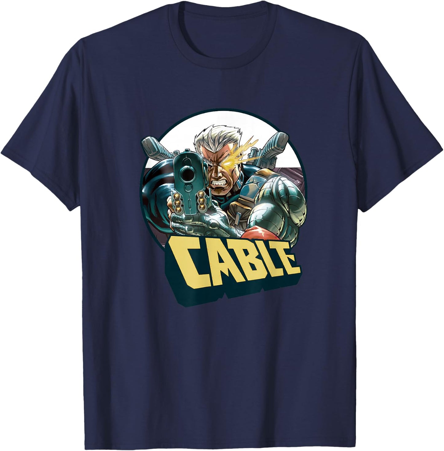 Marvel X-Men Cable Action Packed Circle Portrait T-Shirt - T-Shirt | Navy
