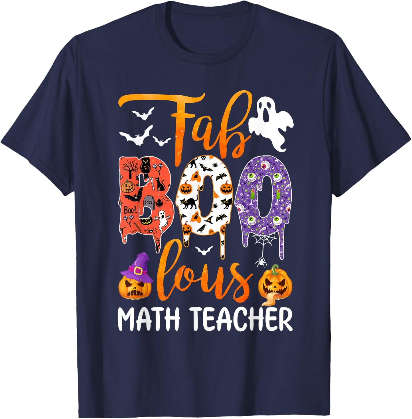 Fab Boo Lous Math Teacher Boo Ghost Halloween Math Teacher T-Shirt - T-Shirt | Navy