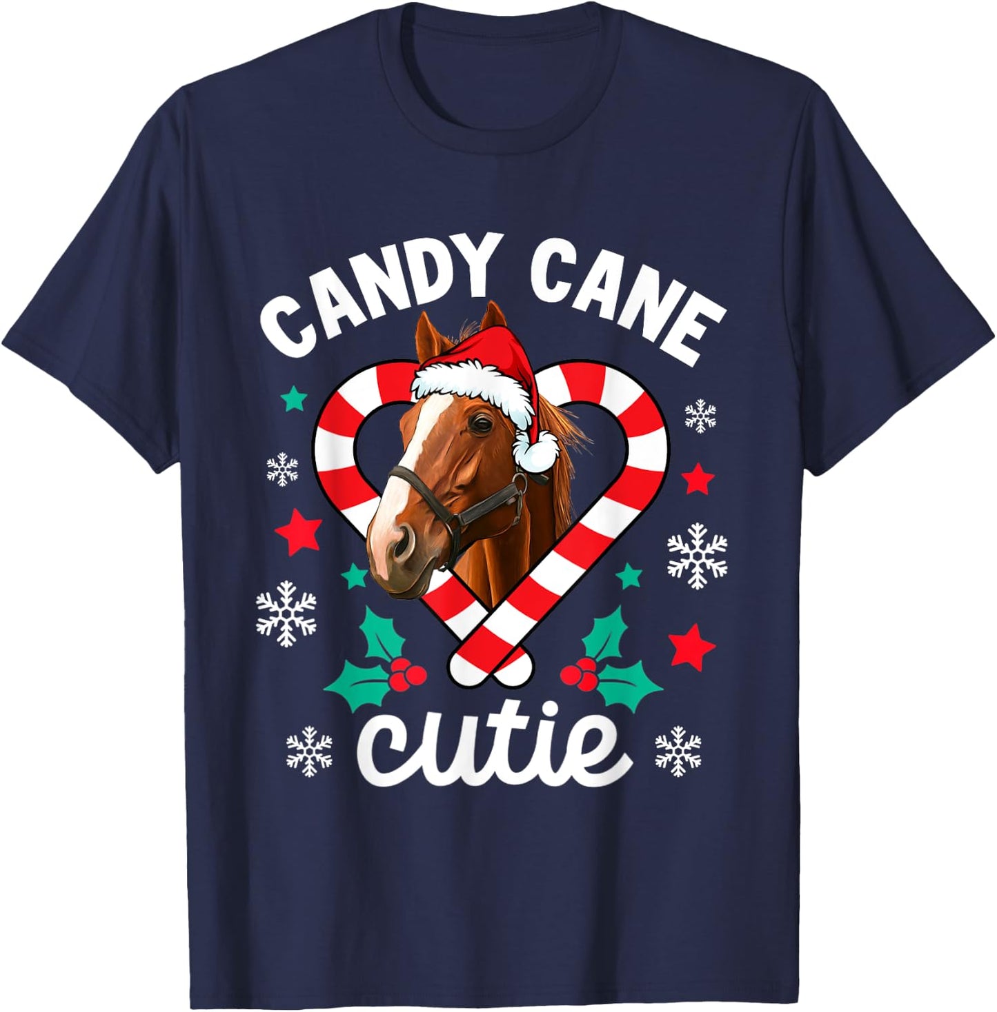 Horse Candy Cane Cutie Funny Christmas T-Shirt - T-Shirt | Navy