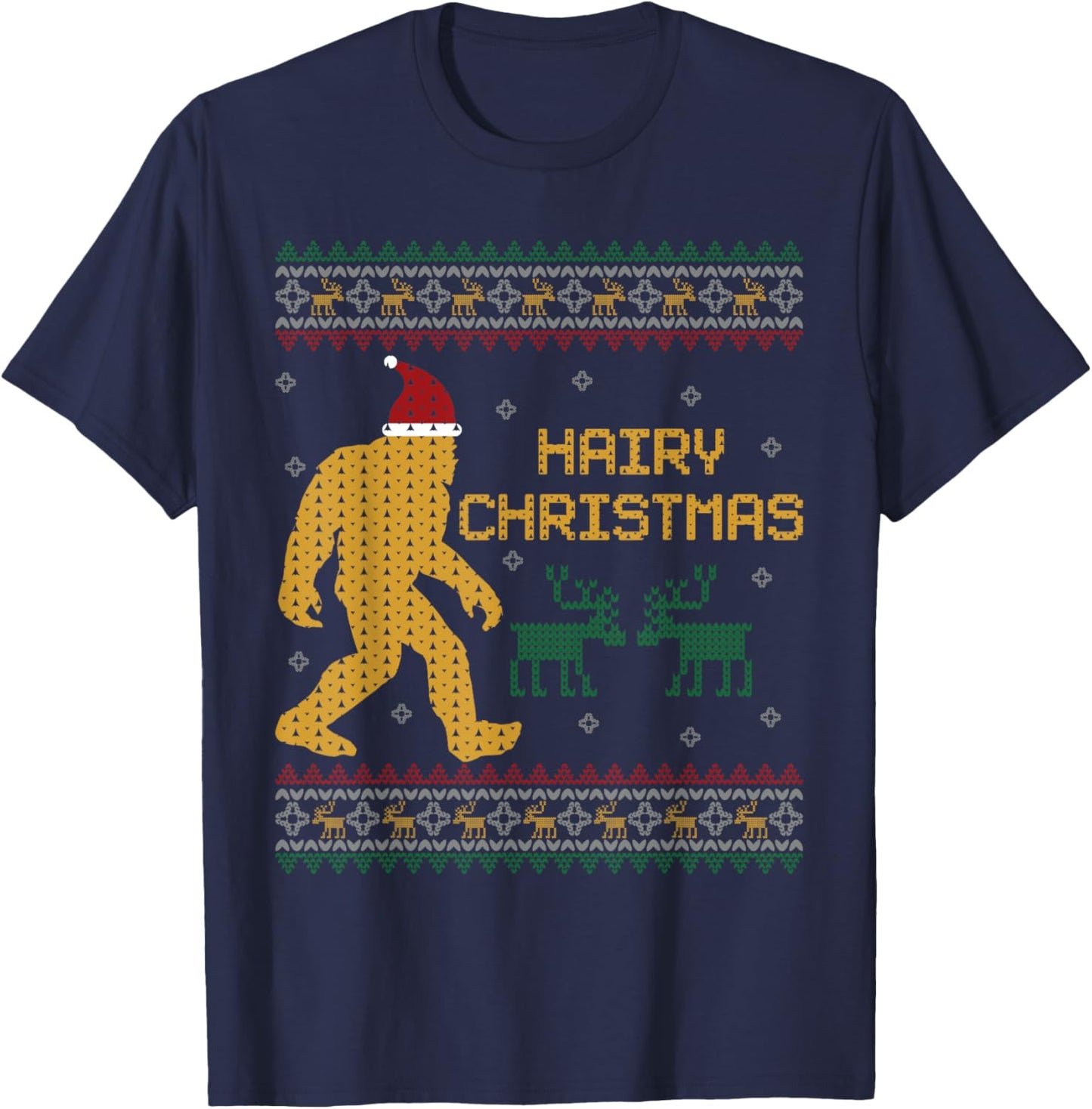 Hairy Christmas Bigfoot Ugly Christmas Sweater Sasquatch T-Shirt - T-Shirt | Navy