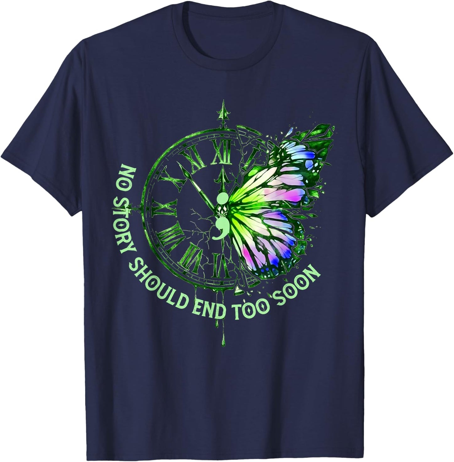 No Story Should End Too Soon Mental Health Matters Butterfly T-Shirt - T-Shirt | Navy