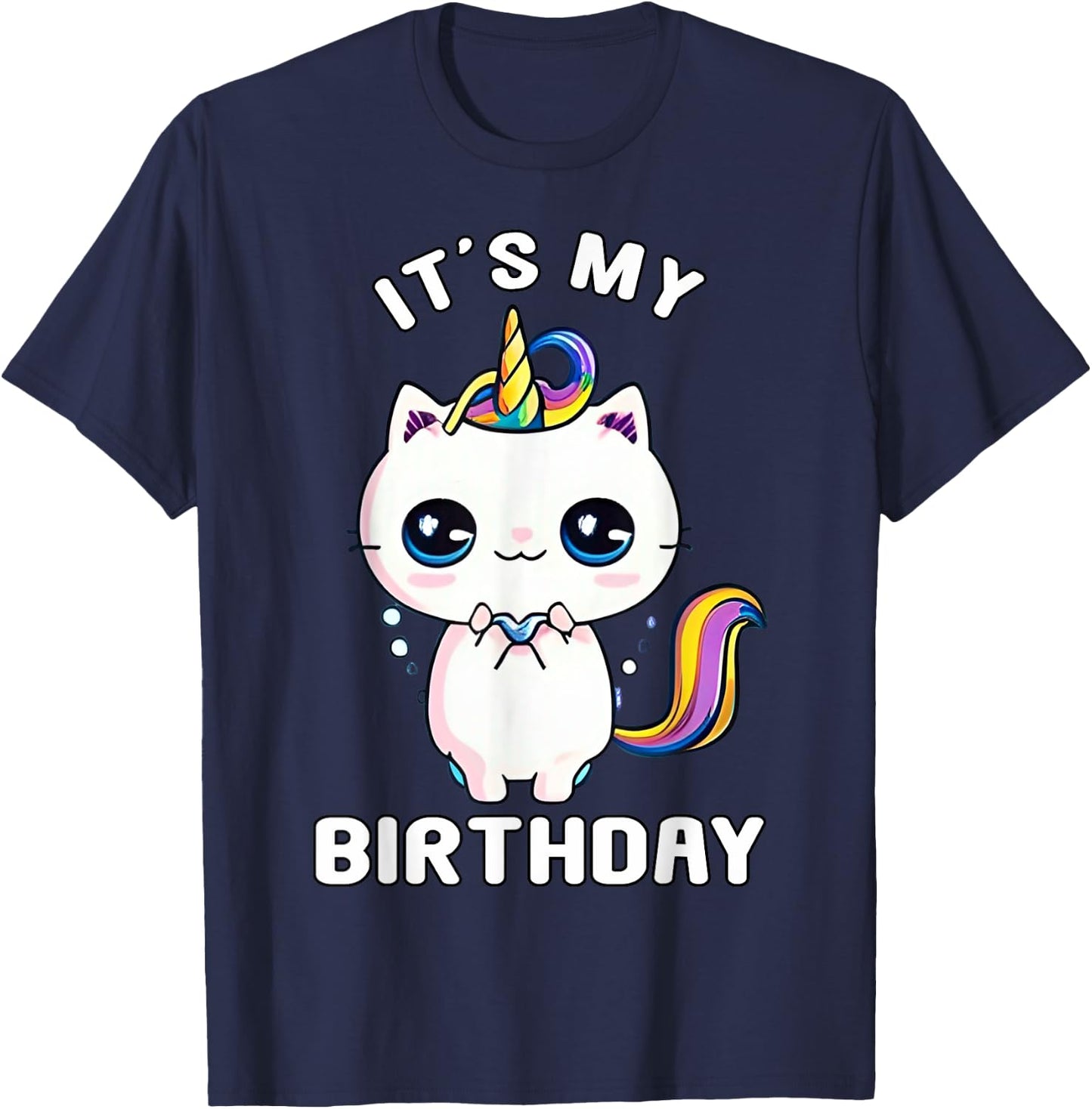 It's My Birthday Caticorn Meowgical Cat Kittycorn Unicorn Women Girls Kids T-Shirt - T-Shirt | Navy