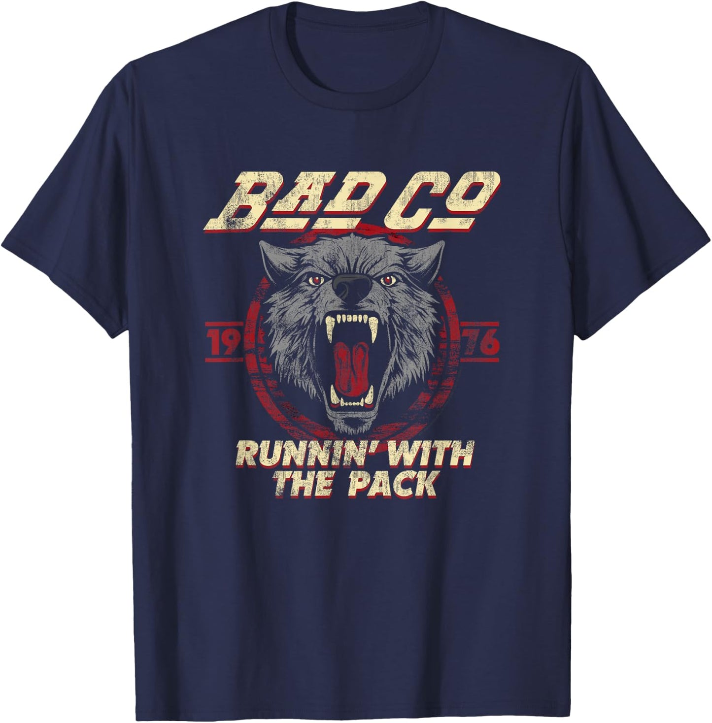 Bad Company Runnin' With the Pack Wolf Head 1976 T-Shirt - T-Shirt | Navy