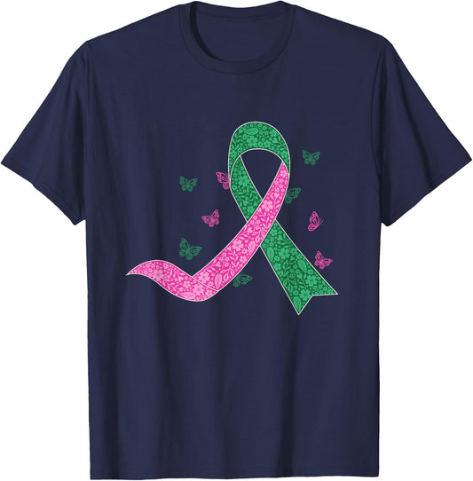 Liver and Breast Cancer October Cancer Awareness Support T-Shirt - T-Shirt | Navy