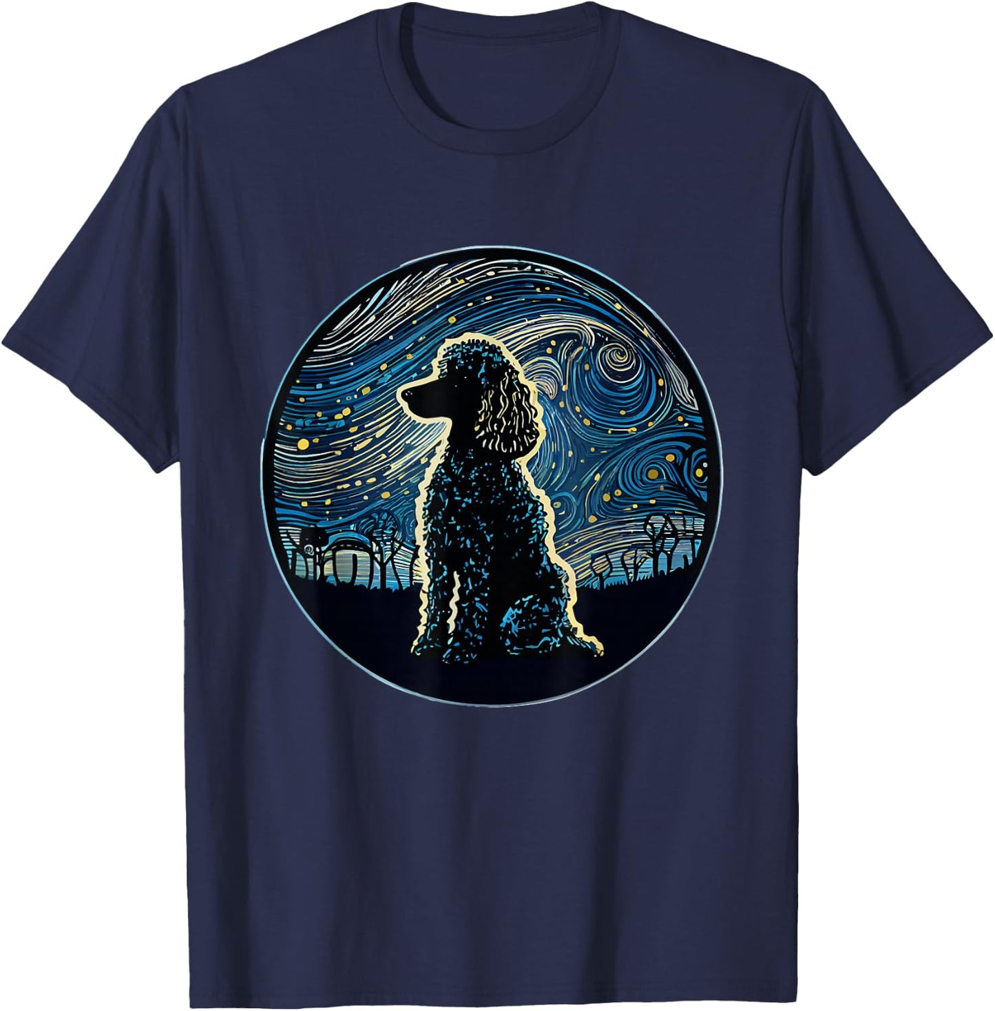 Poodle Starry Night Van Gogh Poodle Mom Dad Owner T-Shirt - T-Shirt | Navy