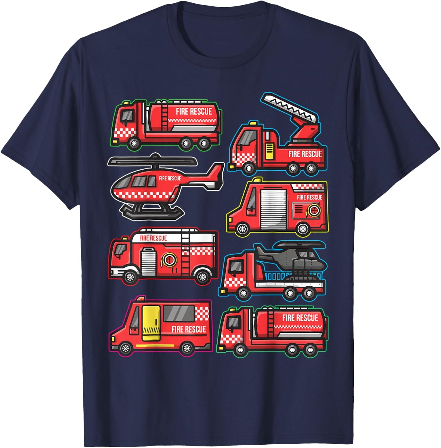 Types of Fire Truck Boys Toddlers Firefighter Trucks T-Shirt - T-Shirt | Navy