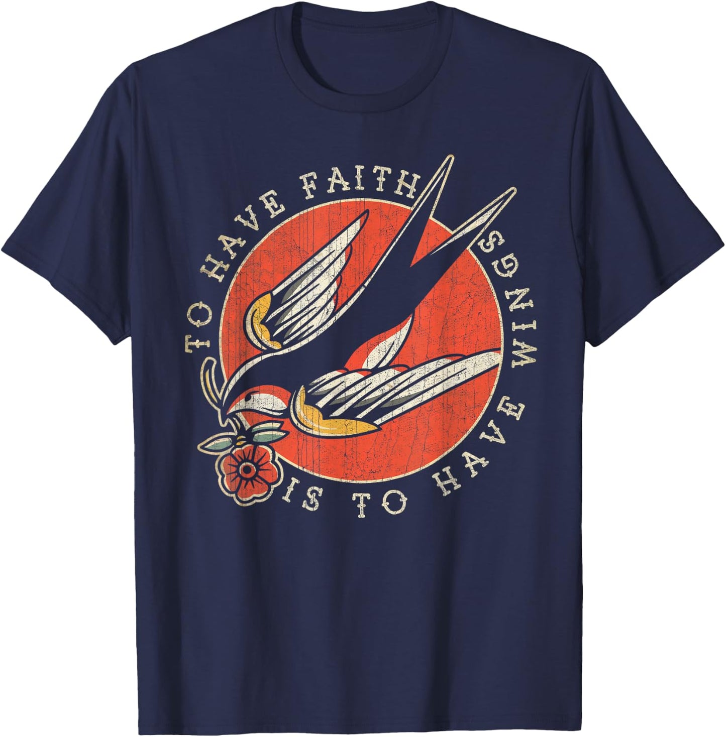 To Have Faith is to Have Wings, Old School, Swallow Tattoo T-Shirt - T-Shirt | Navy