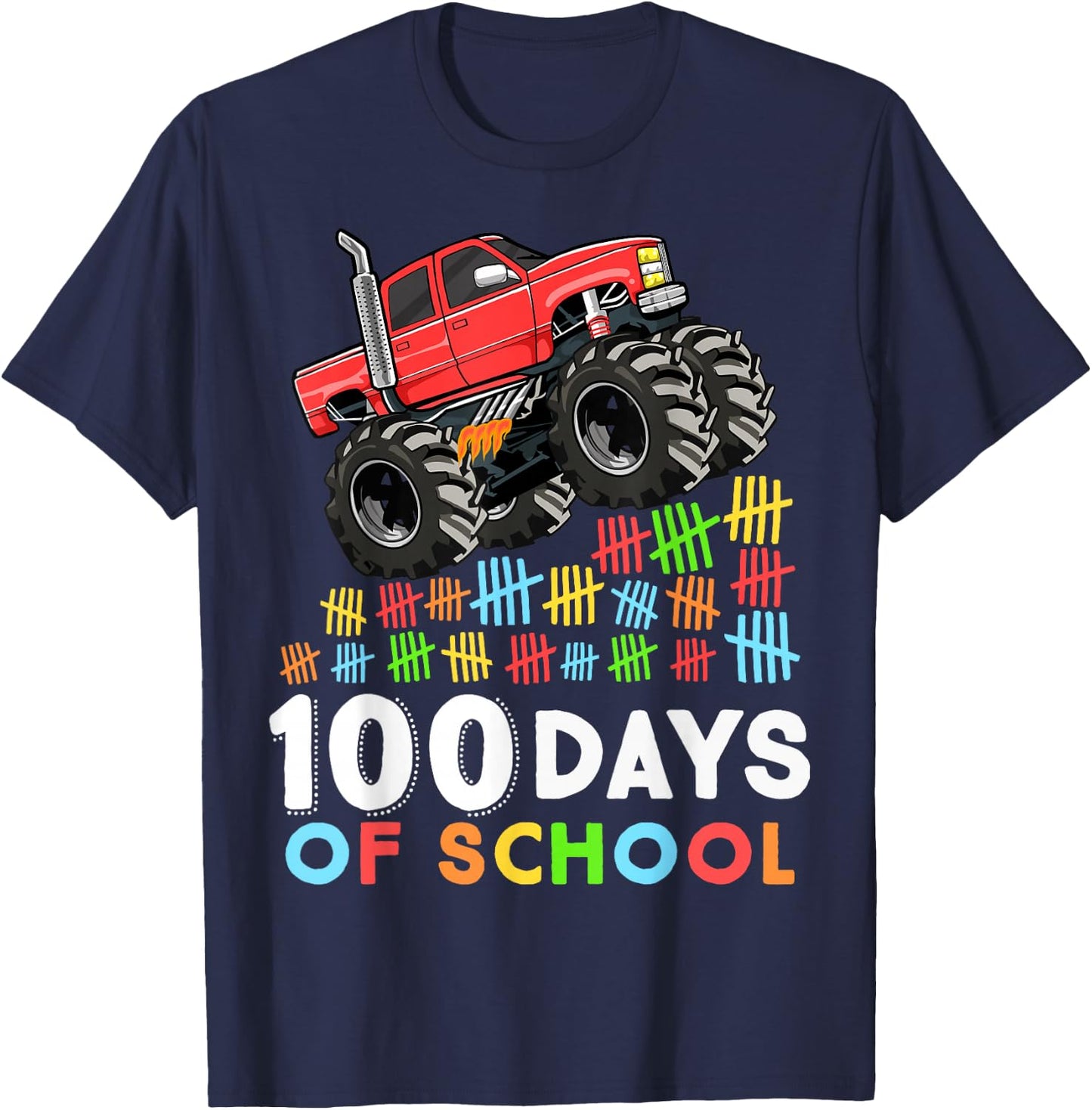 100 Days of School Monster Truck 100th Day of School Boys T-Shirt - T-Shirt | Navy