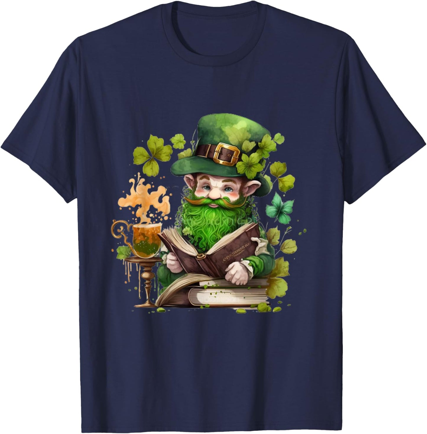 leprechaun Reading Books shamrock saint Patrick's day T-Shirt - T-Shirt | Navy