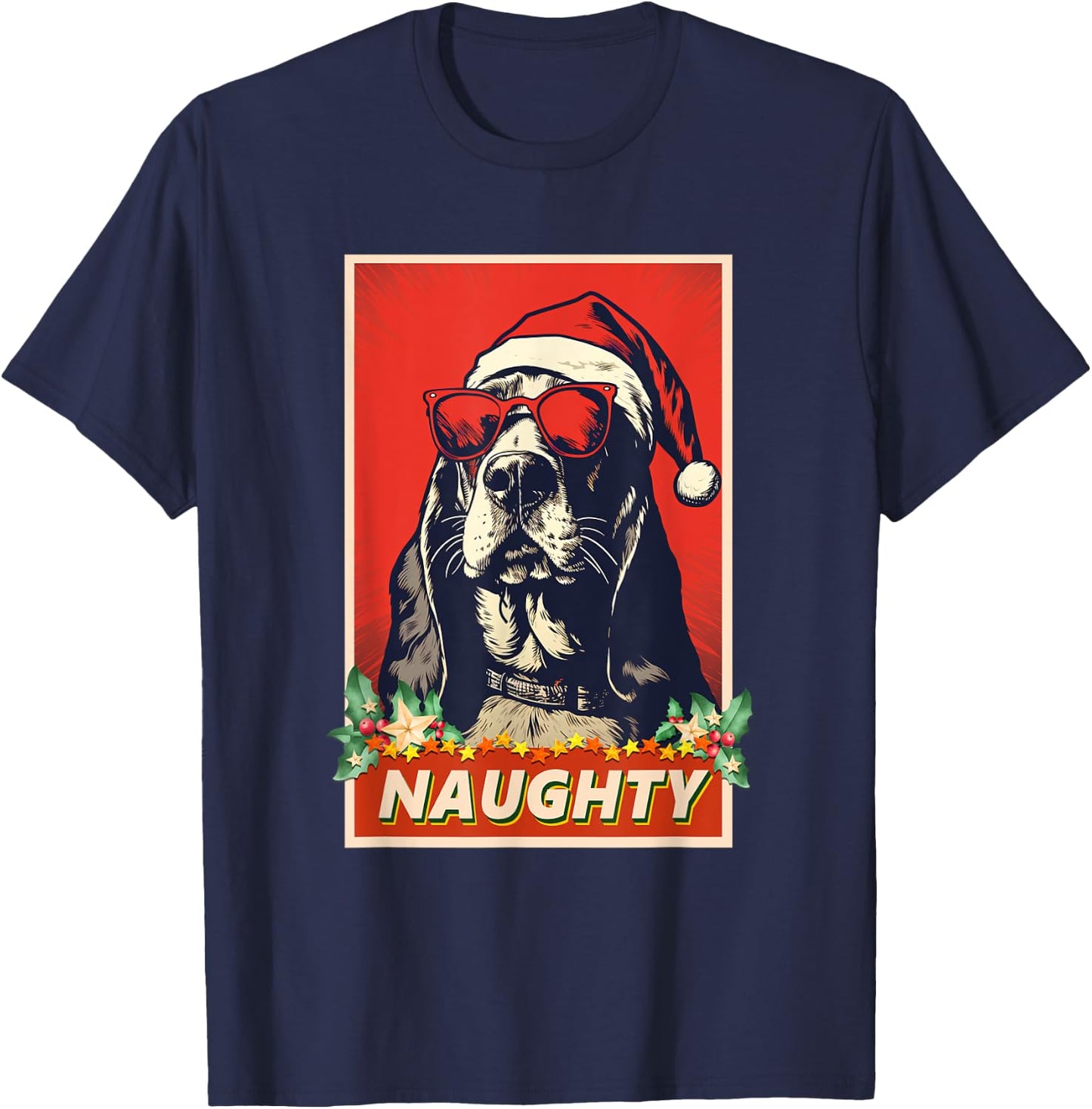 Funny Basset Hound Christmas Naughty Vintage T-Shirt - T-Shirt | Navy
