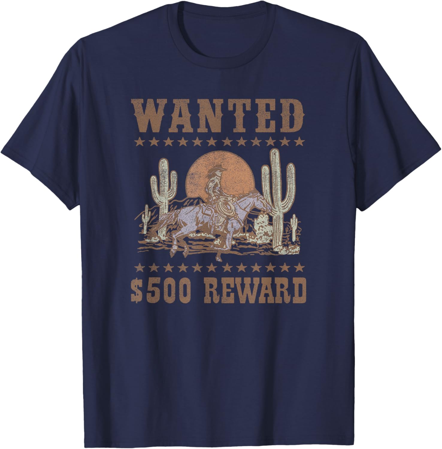 Wanted $500 Reward Gunslinger Horse Rider Old West Style T-Shirt - T-Shirt | Navy