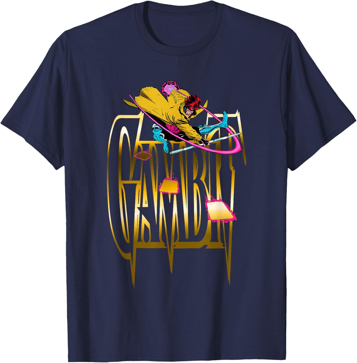 Marvel X-Men Gambit Throwing Cards Epic Retro Logo T-Shirt - T-Shirt | Navy