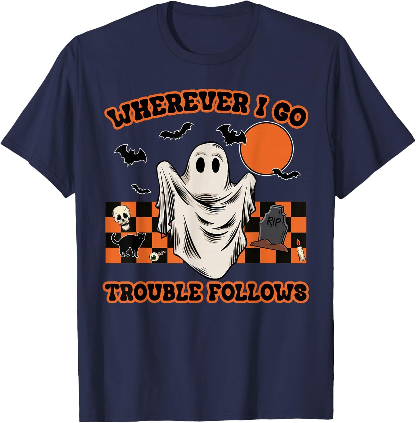 Wherever I Go Trouble Follows Funny Couple Halloween Costume T-Shirt - T-Shirt | Navy