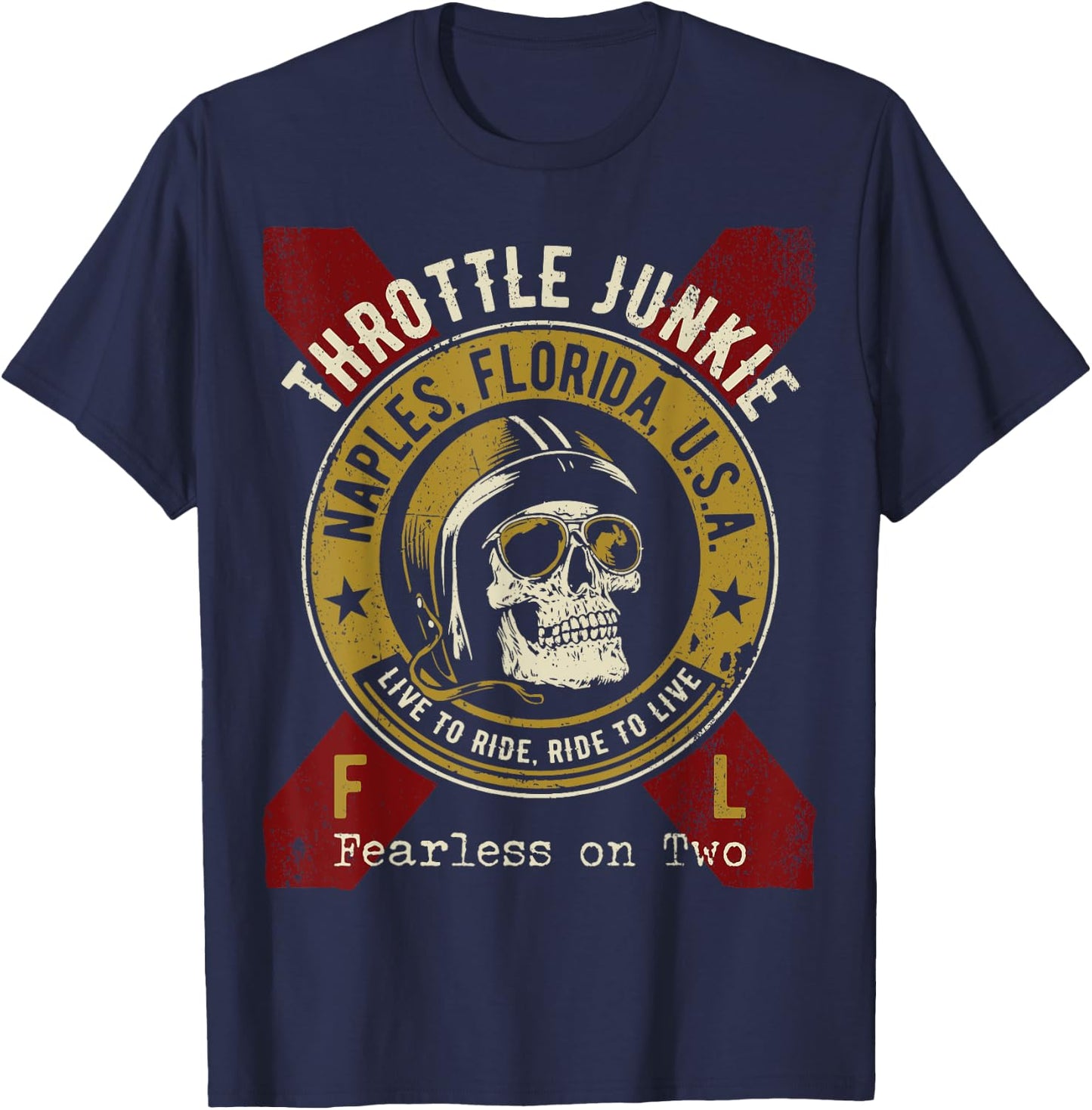 Naples Florida USA Motorcycle Biker Skull Design T-Shirt - T-Shirt | Navy