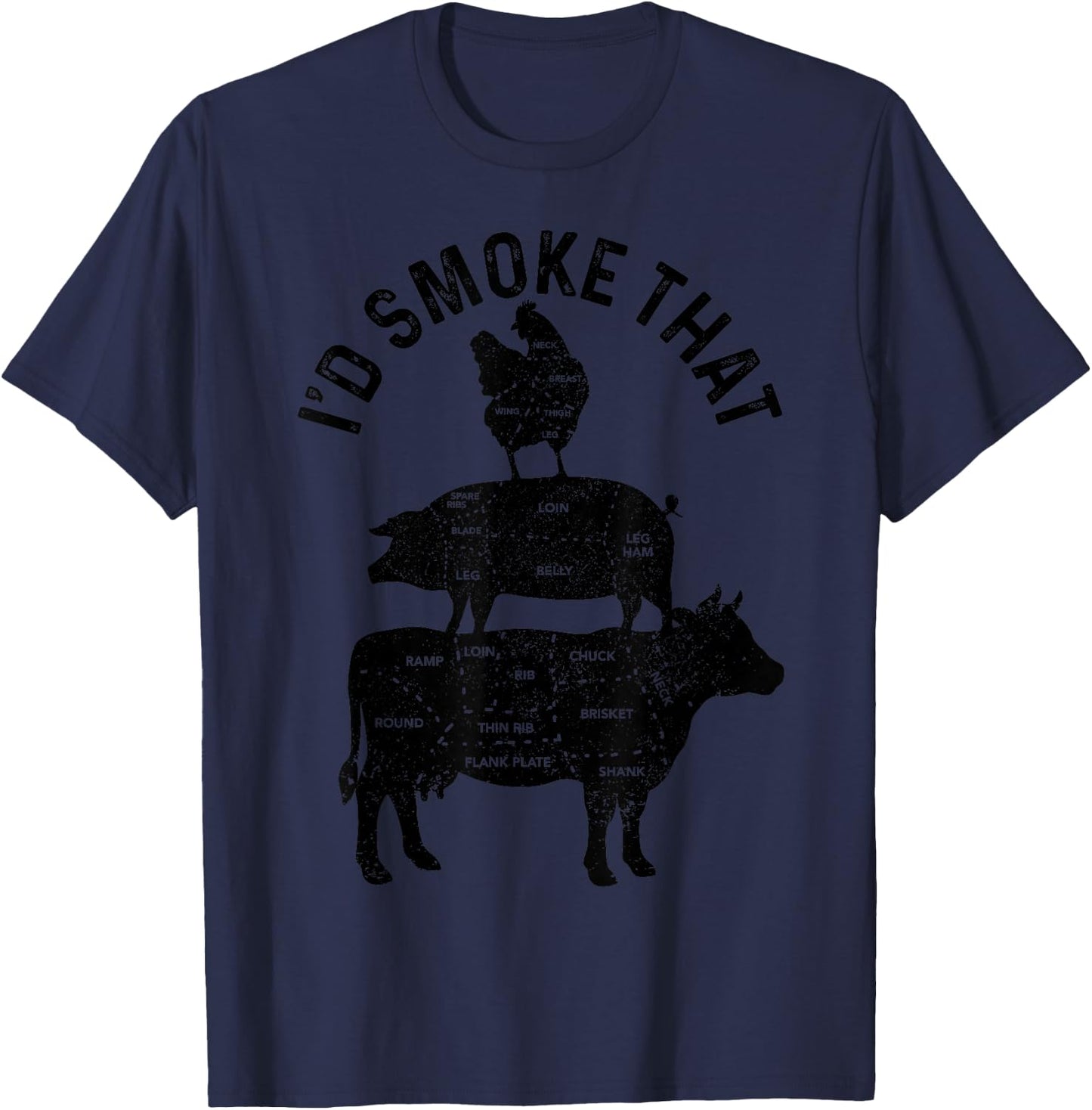 Chef Butcher BBQ I'd Smoke That Pork Beef Funny Father's Day T-Shirt - T-Shirt | Navy