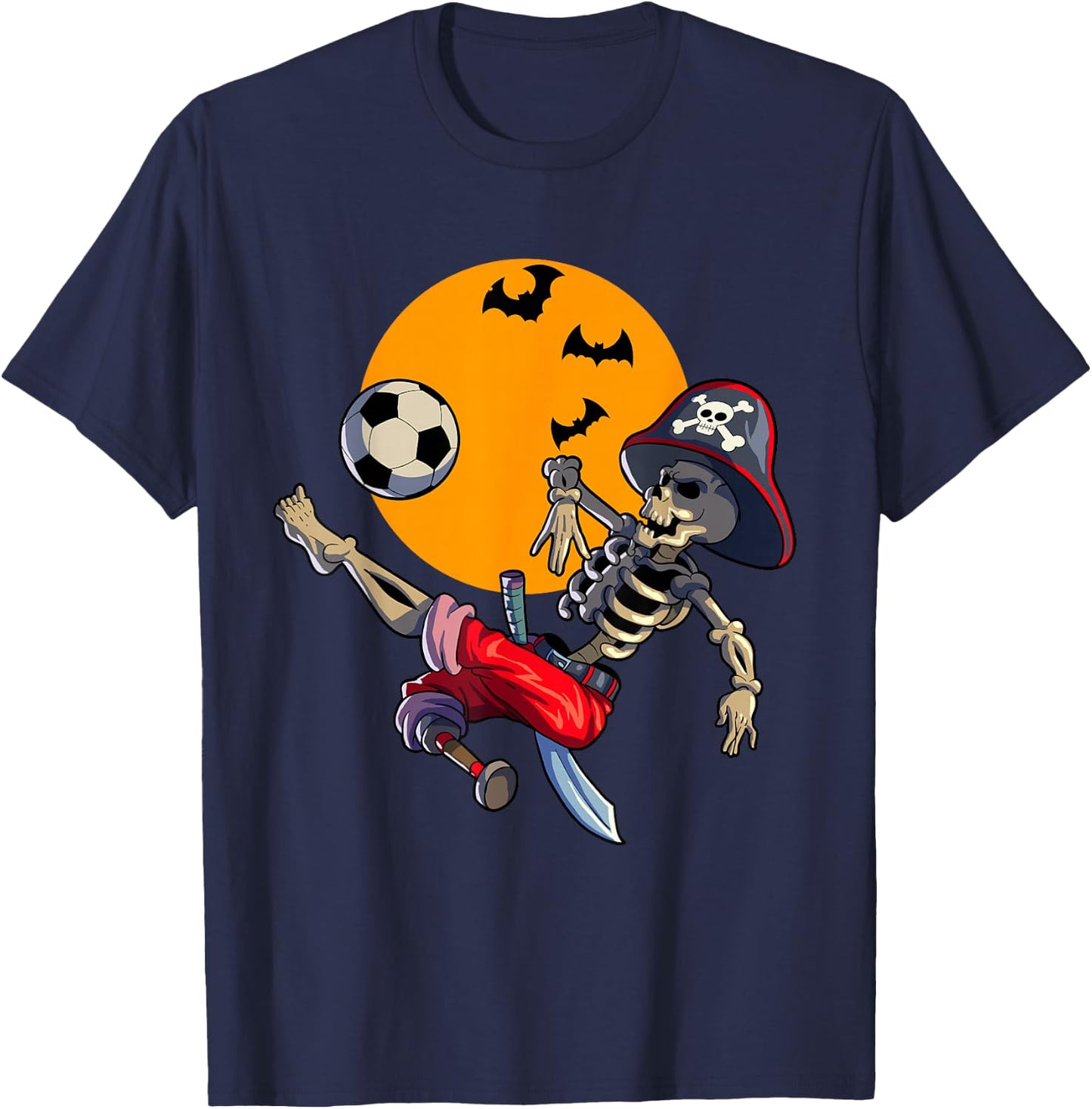 Soccer Skeleton Halloween Boys Soccer Pirate Halloween T-Shirt - T-Shirt | Navy