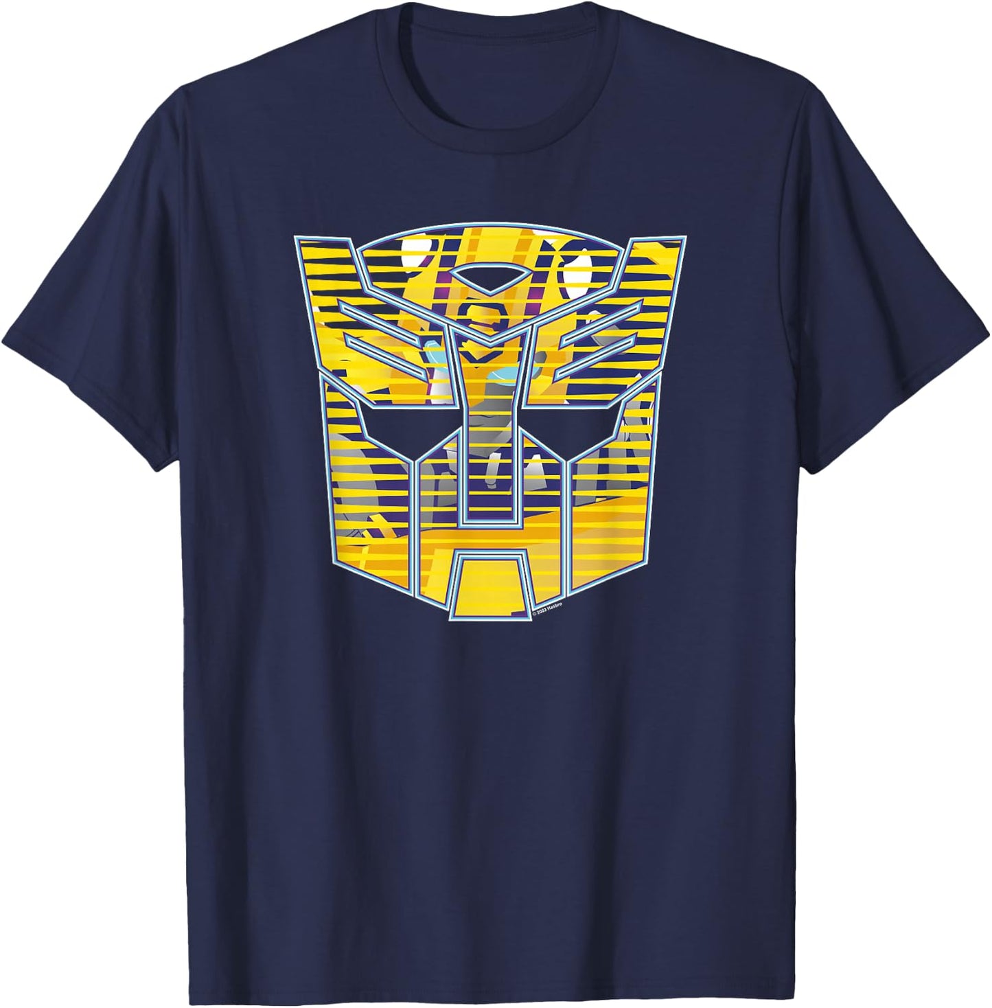Transformers Bumblebee Big Face Retro Lines Logo T-Shirt - T-Shirt | Navy