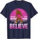 Retro Believe Breast Cancer Bigfoot & Pink Ribbon Sasquatch T-Shirt - T-Shirt | Navy