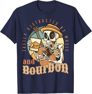 Easily Distracted By Music And Bourbon Funny Bourbon T-Shirt - T-Shirt | Navy