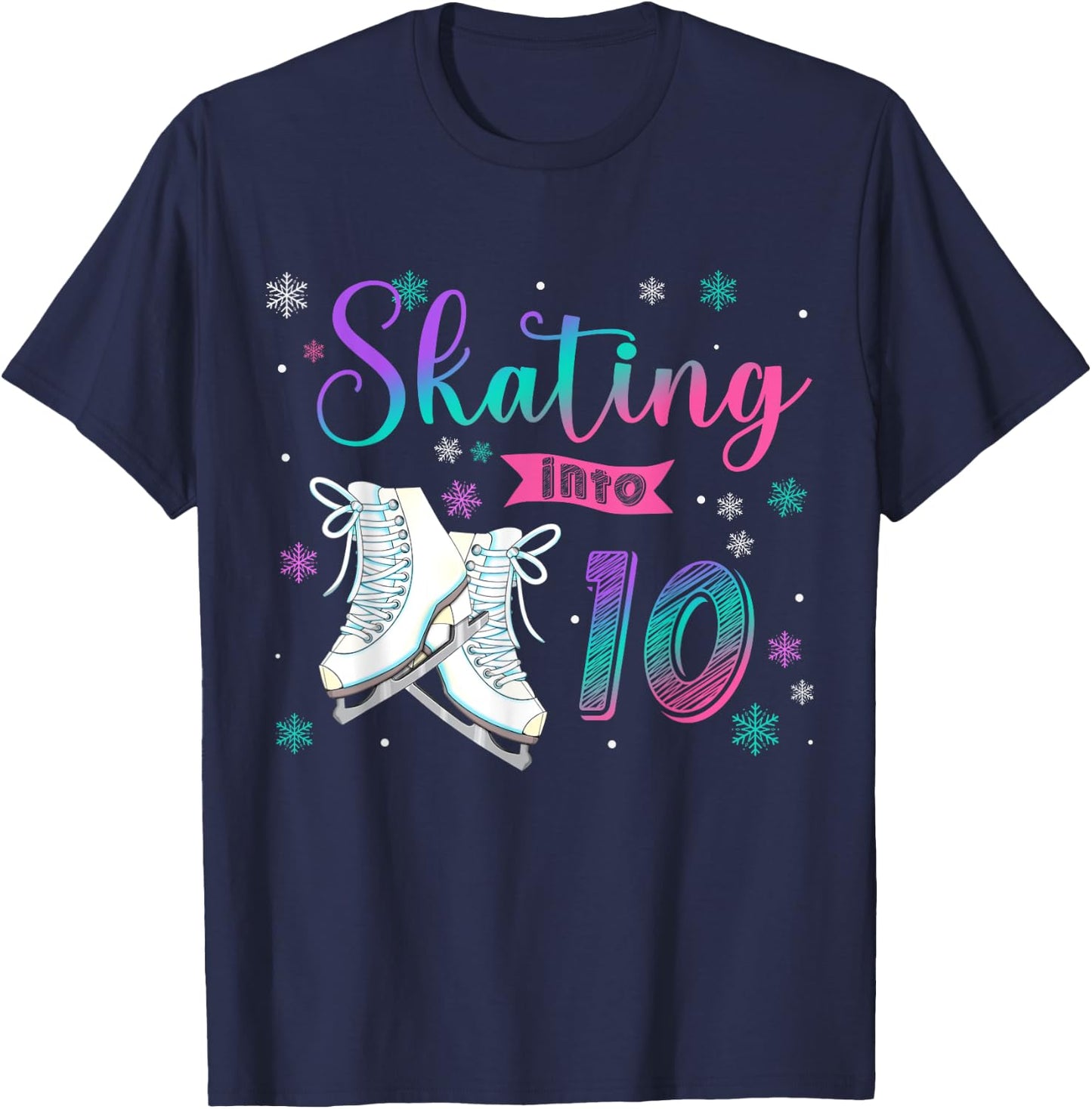 Ice Skating Rolling 10th Birthday Party Girl Family Matching T-Shirt - T-Shirt | Navy