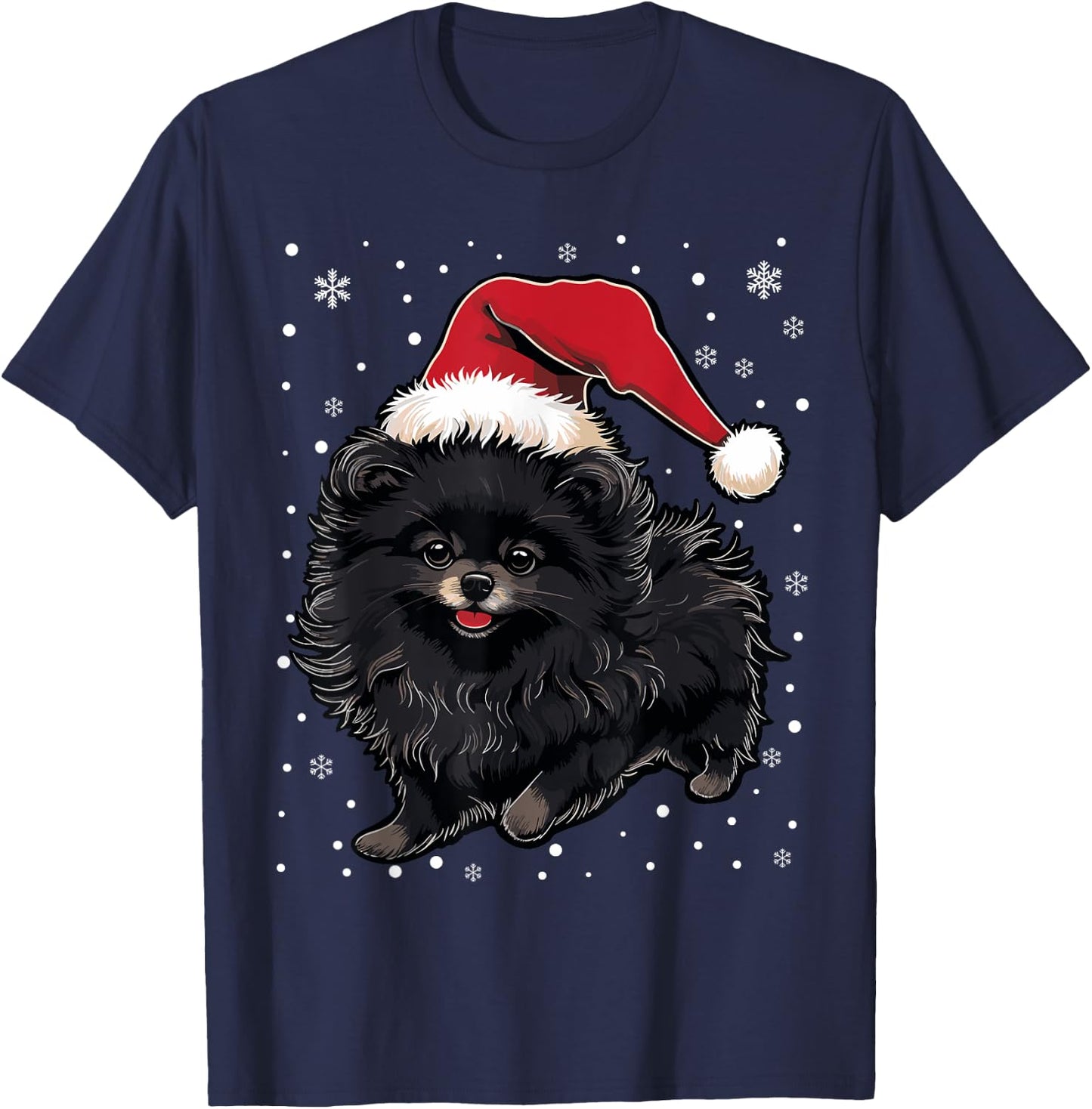 Black Pomeranian Dog Christmas Santa Hat Xmas Pajama Men Women Kids T-Shirt - T-Shirt | Navy