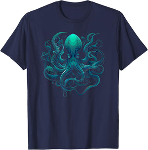 Beautiful Artistic Octopus Squid Sea Creature Graphic T-Shirt - T-Shirt | Navy