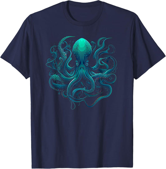 Beautiful Artistic Octopus Squid Sea Creature Graphic T-Shirt - T-Shirt | Navy