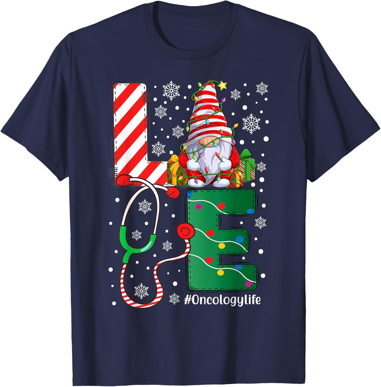 Oncology Nurse Worker Funny Gnomes Christmas Love Nurse Life T-Shirt - T-Shirt | Navy