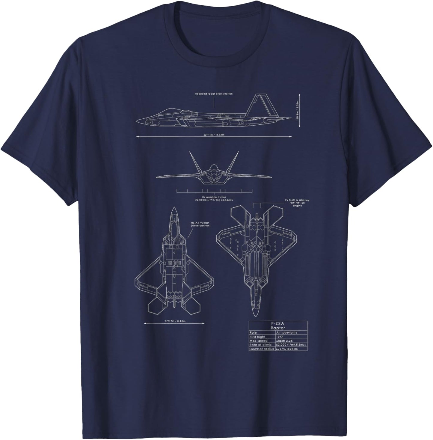 F-22 F22 Raptor Jet Fighter Plane T-Shirt - T-Shirt | Navy
