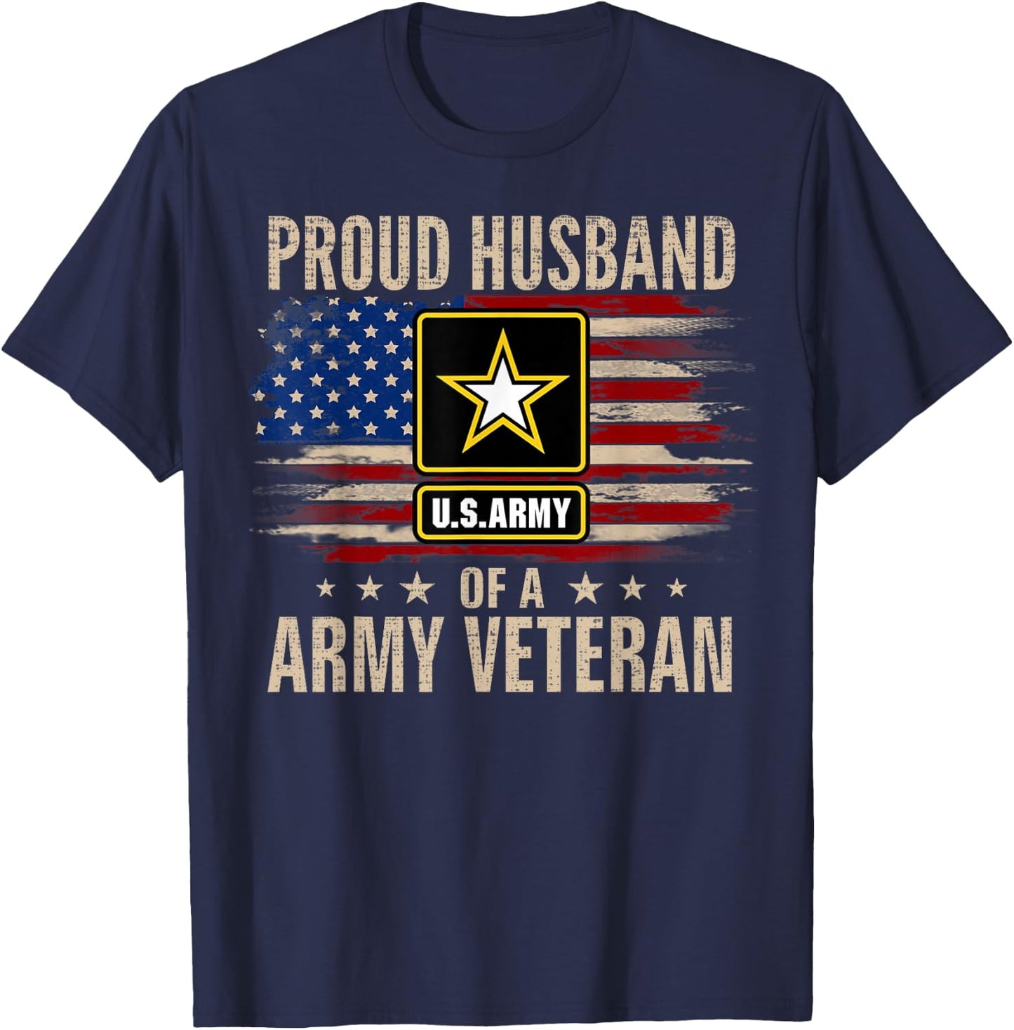 Vintage Proud Husband Of A Army Veteran With American Flag T-Shirt - T-Shirt | Navy